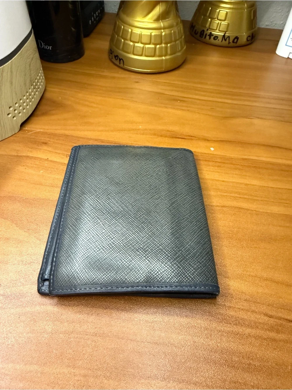 Burberry Blue Leather Bi-Fold Card Holder with ID Window
